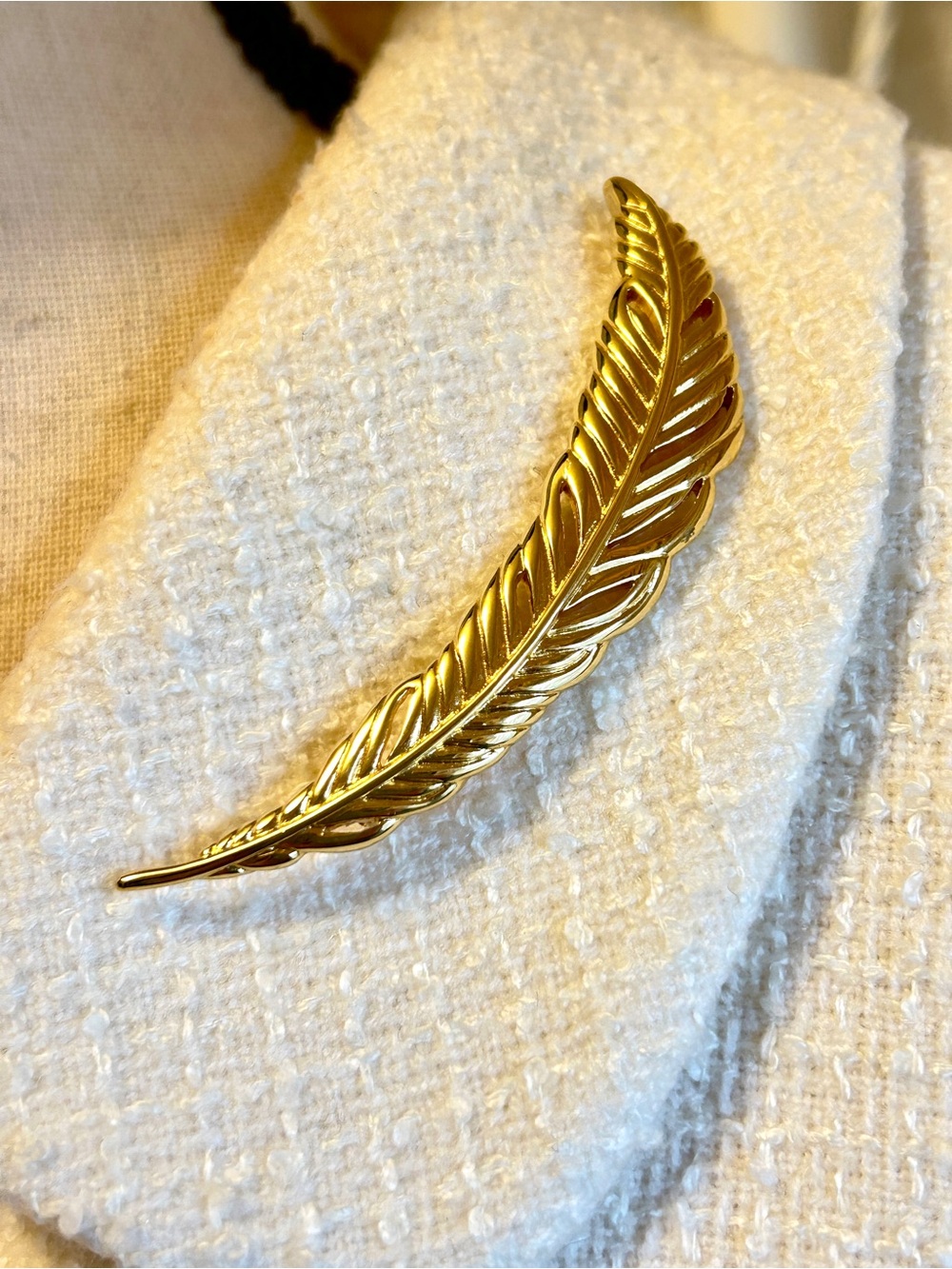 Vintage Monet Goldtone Feather Brooch • 1980s Filigree Pin